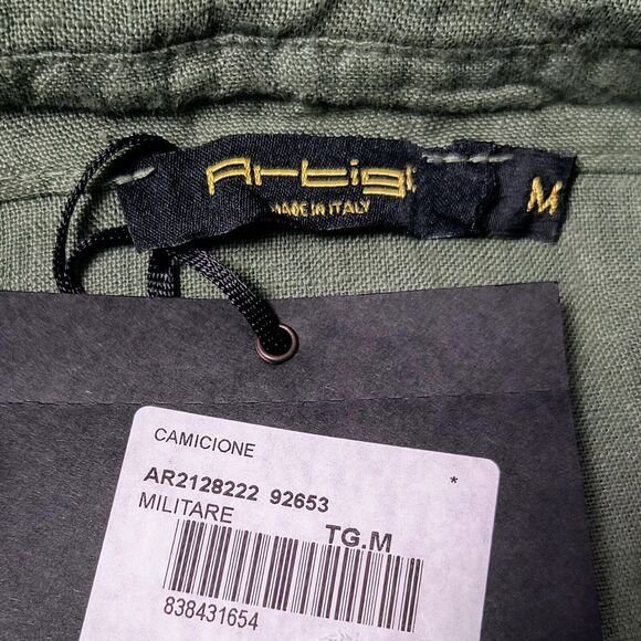 NWT Artigli Italy Linen Dress Medium Lagenlook Olive Green Roll-Tab T-Shirt Midi - Picture 7 of 9